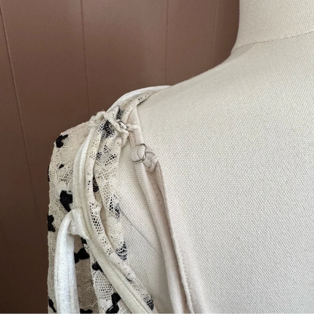 Free People Cream Long Sleeve Mini Dress with Black Dot Print